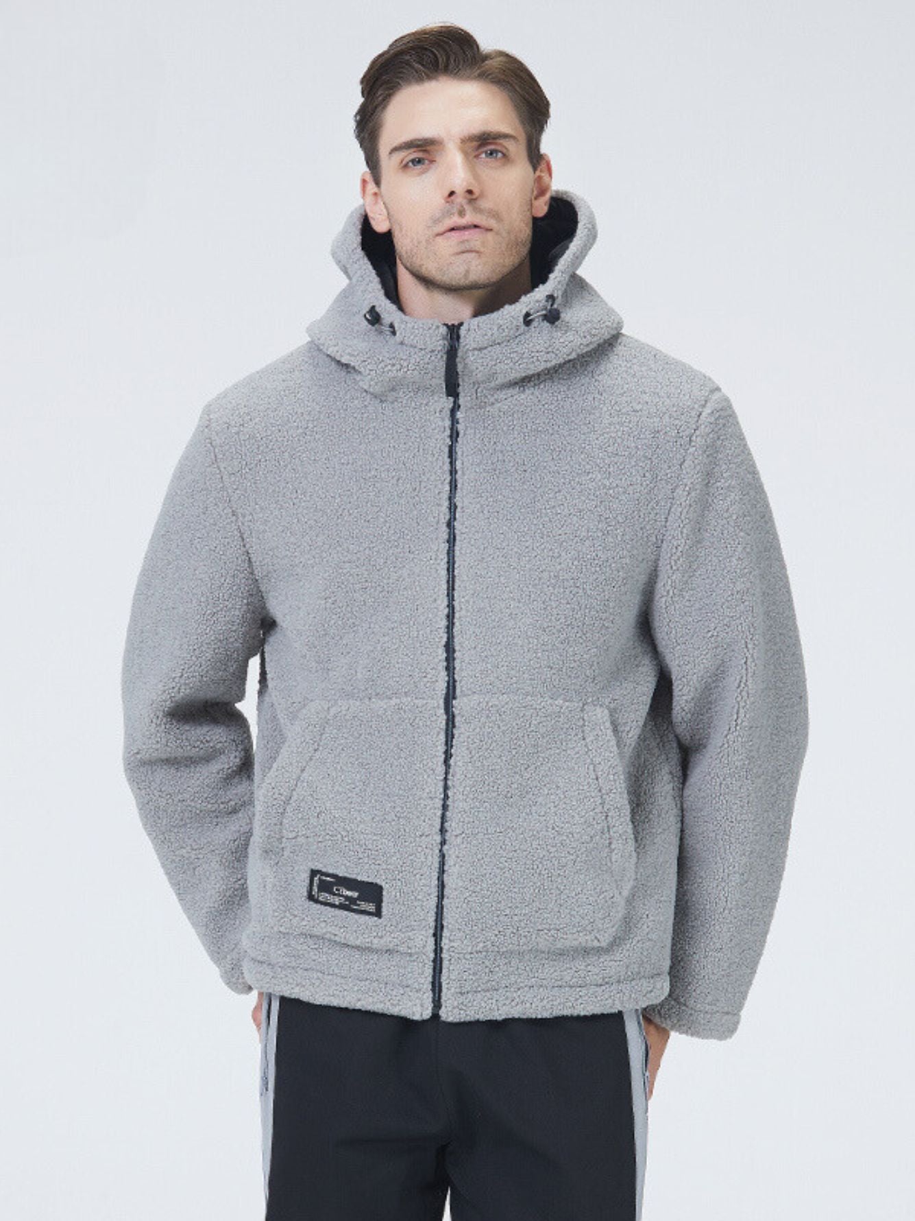 Sherpa-Jacke mit Kapuze und Reißverschluss für Herren Grau
