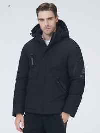 Dicke Winterjacke mit Kapuze und Reißverschlusstaschen für Herren Schwarz