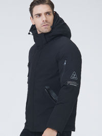 Dicke Winterjacke mit Kapuze und Reißverschlusstaschen für Herren