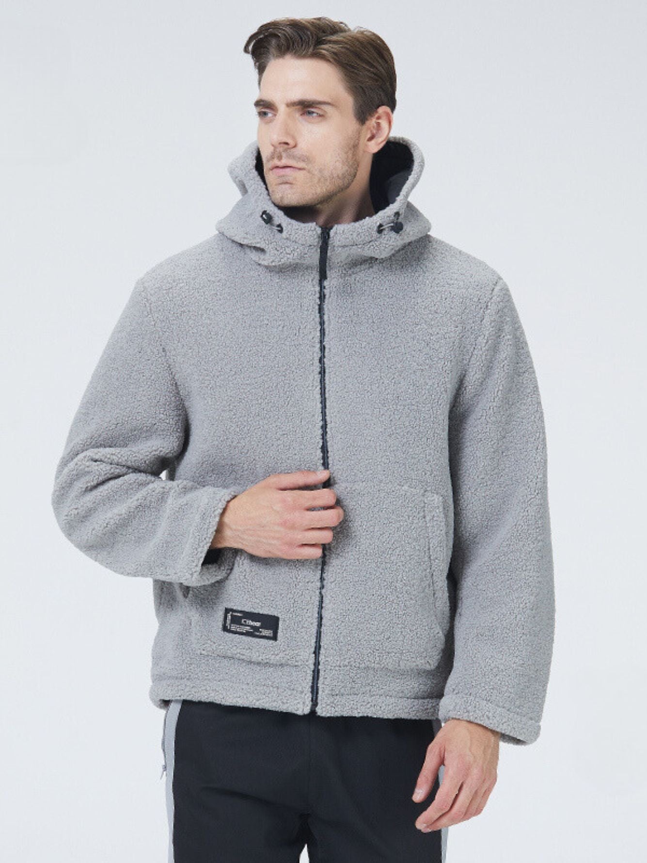 Sherpa-Jacke mit Kapuze und Reißverschluss für Herren
