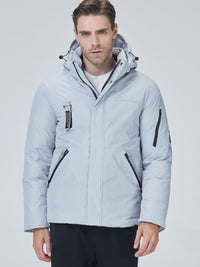 Dicke Winterjacke mit Kapuze und Reißverschlusstaschen für Herren Hellgrau