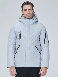 Dicke Winterjacke mit Kapuze und Reißverschlusstaschen für Herren