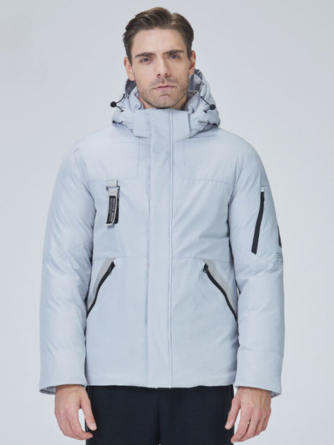 Dicke Winterjacke mit Kapuze und Reißverschlusstaschen für Herren