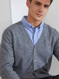 Kaschmir-Cardigan mit V-Ausschnitt und Knopfverschluss für Herren Grau