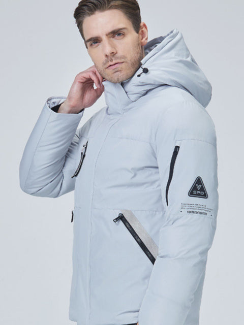 Dicke Winterjacke mit Kapuze und Reißverschlusstaschen für Herren