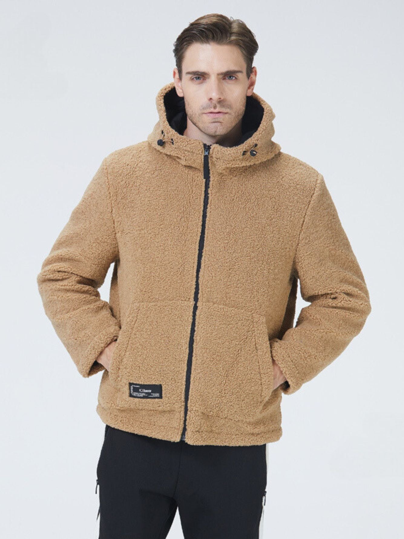 Sherpa-Jacke mit Kapuze und Reißverschluss für Herren Khaki