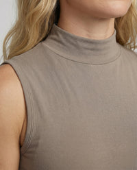 Ärmelloses Damen Tanktop Stehkragen Slim Fit Kurz Sommer