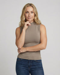 Ärmelloses Damen Tanktop Stehkragen Slim Fit Kurz Sommer