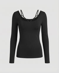 Damen Langarmshirt mit Blütenkragen und verspielter Schnürung Slim-Fit