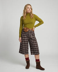 Damen Langarmshirt Senfgrün Enganliegend Rollsaum Stehkragen Weich