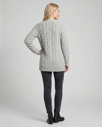 Zopfmuster-Cardigan im Blousonstil mit spitz zulaufendem Saum und tiefem V-Ausschnitt Friday