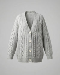 Zopfmuster-Cardigan im Blousonstil mit spitz zulaufendem Saum und tiefem V-Ausschnitt Friday