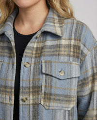 Karierte Hemdjacke im Shacket-Stil mit Hemdkragen Druckknopfleiste und aufgesetzten Brusttaschen Friday