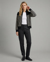 Kurze Strickjacke mit maritimen Blockstreifen Reißverschluss und Schalkragen Friday