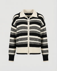 Kurze Strickjacke mit maritimen Blockstreifen Reißverschluss und Schalkragen Friday