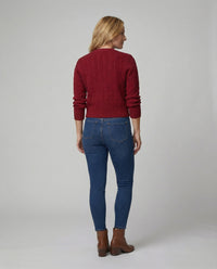 Kurzgeschnittene Zopfmuster-Strickjacke mit Rundhalsausschnitt und Rippenbund Friday