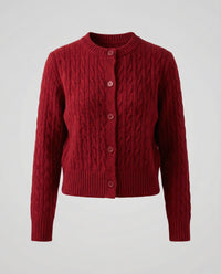 Kurzgeschnittene Zopfmuster-Strickjacke mit Rundhalsausschnitt und Rippenbund Friday