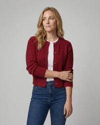 Kurzgeschnittene Zopfmuster-Strickjacke mit Rundhalsausschnitt und Rippenbund Friday