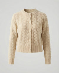 Kurzgeschnittene Zopfmuster-Strickjacke mit Rundhalsausschnitt und Rippenbund Friday