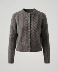 Kurzgeschnittene Zopfmuster-Strickjacke mit Rundhalsausschnitt und Rippenbund Friday