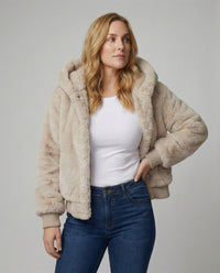 Kuschelige Teddy-Kapuzenjacke mit kastigem Schnitt, kurzem Saum und verdecktem Verschluss Friday