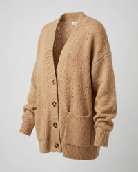 Weicher Mohair-Mix-Cardigan mit dekorativer Lochpasse, überlangen Ärmeln und aufgesetzten Taschen Friday