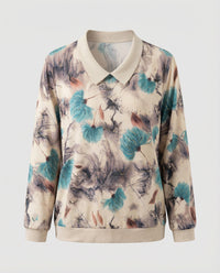 Weit geschnittenes Sweatshirt mit Polokragen und floralem Aquarellprint Friday