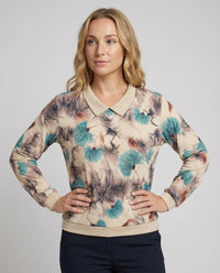 Weit geschnittenes Sweatshirt mit Polokragen und floralem Aquarellprint Friday
