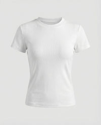 Elastisches Damen Baumwoll T-Shirt Slim Fit Kurzarm Doppelpack Weiß