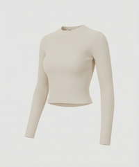 Figurbetontes Damen Langarmshirt Kurz Rundhals Koreanischer Stil Slim Fit Weich Weiß