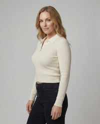 Figurbetonter Damen Langarm Strickpullover mit Polokragen im schicken Korea-Stil S Weiß