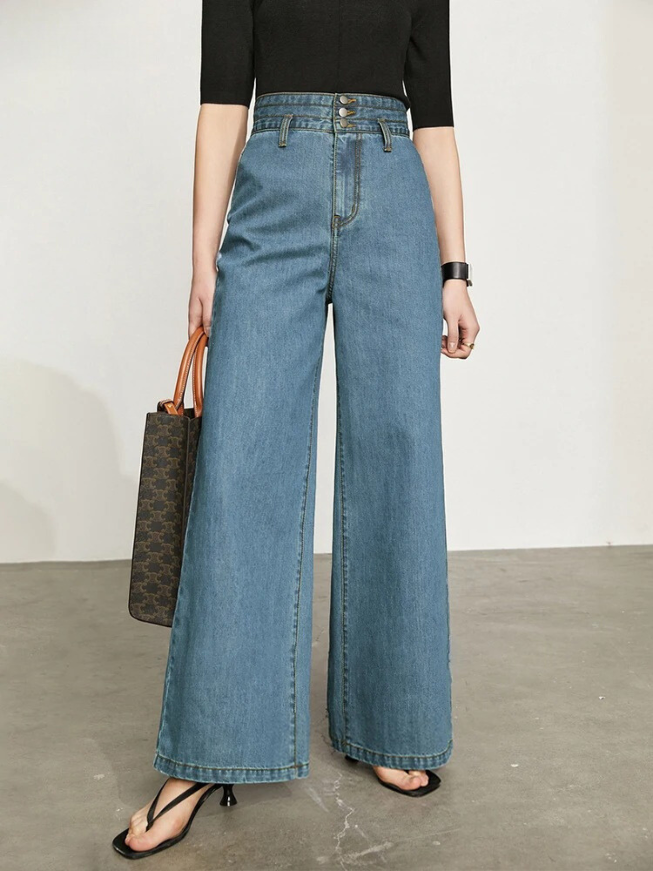 Retro-Jeans mit weitem Bein und hoher Taille