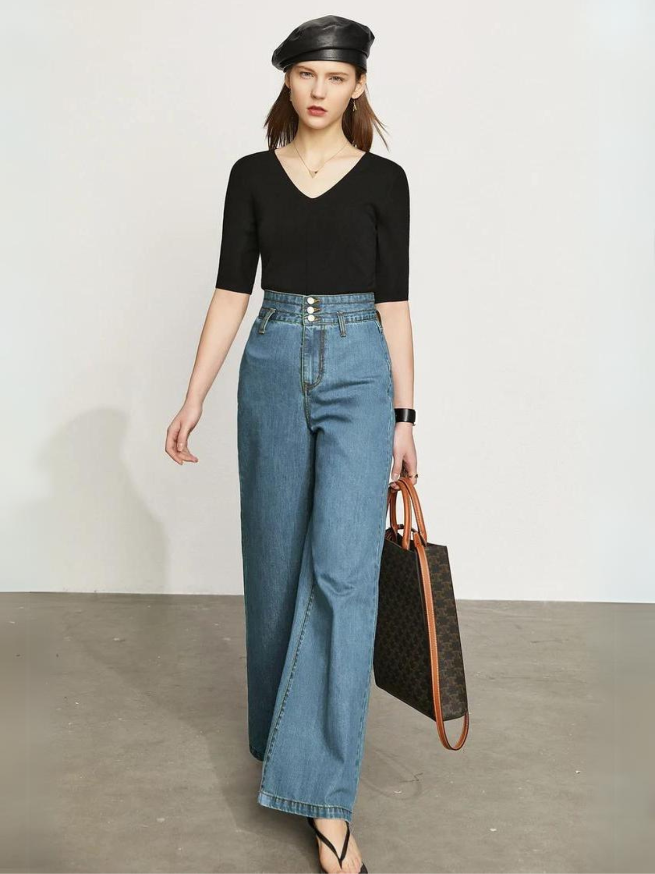 Retro-Jeans mit weitem Bein und hoher Taille