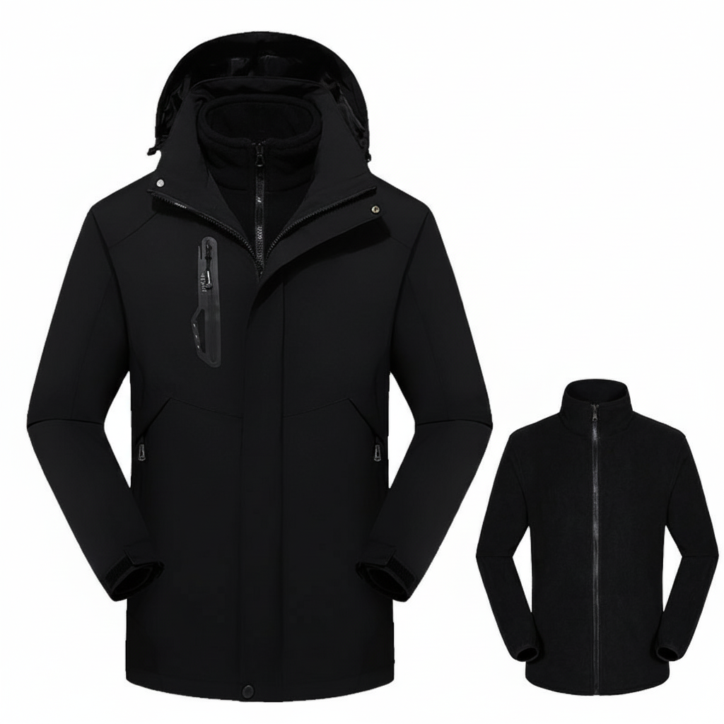 Dicke Winterjacke mit Kapuze und Reißverschlusstaschen für Herren