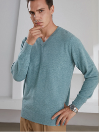 V-Ausschnitt-Kaschmirpullover für Herren Hellblau