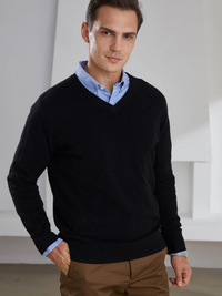 V-Ausschnitt-Kaschmirpullover für Herren Schwarz