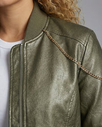 Kurz geschnittene Fliegerblousonjacke mit mehreren Reißverschlüssen und geripptem Abschluss Friday