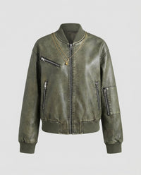 Kurz geschnittene Fliegerblousonjacke mit mehreren Reißverschlüssen und geripptem Abschluss Friday