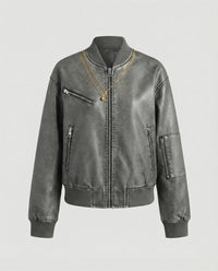 Kurz geschnittene Fliegerblousonjacke mit mehreren Reißverschlüssen und geripptem Abschluss Friday
