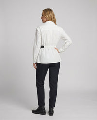 Damen Hemd Weiß Oversize Langarm Unregelmäßig mit Bindegürtel