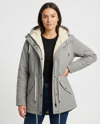 Lange Winterjacke mit Kapuze für Damen