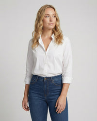 Minimalistische Damenbluse mit Polokragen aus Baumwollmix in Weiß S Weiß