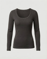 Damen Langarmshirt Elastisch Rundhals Herbst Weiches Komfort Oberteil