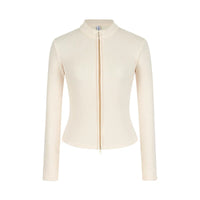 Damen Strickjacke Slim Fit Doppel-Reißverschluss Stehkragen Frühling