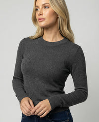 Schlankmachendes Rundhals Woll-Strickshirt für Damen im Herbst Winter Grau