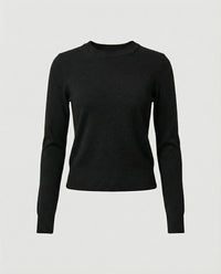Schlankmachendes Rundhals Woll-Strickshirt für Damen im Herbst Winter Schwarz