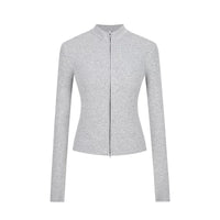 Damen Strickjacke Slim Fit Doppel-Reißverschluss Stehkragen Frühling