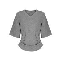 Locker geschnittenes Damen V-Neck T-Shirt Sommer Übergröße Bequem Soft Grau