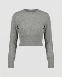Stylisches figurbetontes Damen Langarmshirt mit Rundhalsausschnitt in modernem Grau