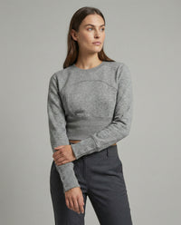 Stylisches figurbetontes Damen Langarmshirt mit Rundhalsausschnitt in modernem Grau Grau